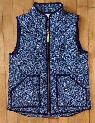 Chaleco acolchado Crewcuts Puffer Niñas Grande Azul Ditsy Floral Cremallera Completa Exterior Foto 1 de 4