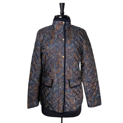 Talbots 女式外套 M 佩斯利绗缝灯芯绒按扣夹克学院风经典 — 第 1/4 张图片