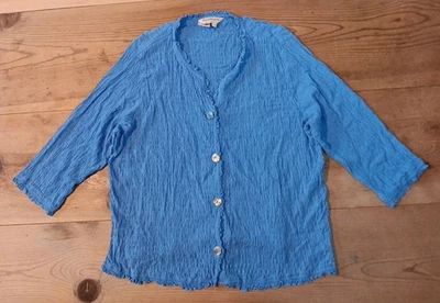 Norm Thompson Womens Plus 2X Blouse Blue Ruched Smocked Shell Button Front Rayon — 第 1/4 张图片