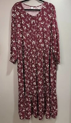 Old Navy Women Dark Cottagecore Ditsy Floral Midi Dress Size XL Smocked Peasant - Image 1 of 4