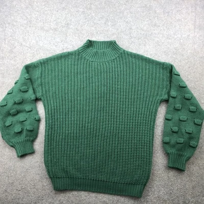 Jodifl Sweater Womens Medium Green Bubble Sleeve Chunky Knit Pullover Textured Foto 1 de 4