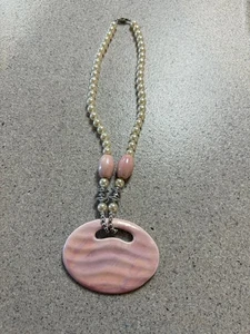 Vintage Halskette Rosa Glas ANHÄNGER KUNSTPERLE Boho. SCHÖNER STIL - Bild 1 von 3