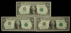 FR 1924-B & 1925-G 1999 Federal Reserve Notes UNC Binary Radar Matching - CA1616 - Picture 1 of 2