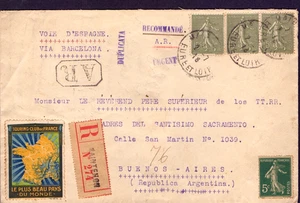 France 02-07-1018 Mitenon R. to Argentina VIA MADRID with Touring C.  cinderlla! - Picture 1 of 2