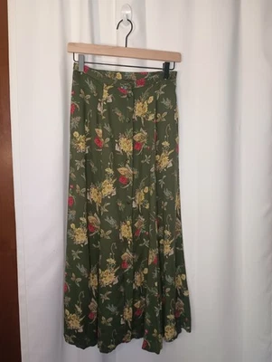 Falda midi vintage Susan Bristol Cottagecore floral con botones S 10 verde grunge  Foto 1 de 4