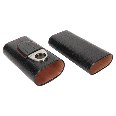 Zigarren-Humidor 3-Finger-Reise-Zigarren-Humidor-Box-Etui Aus Schwarzem Leder - Bild 1 von 4