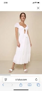 Lulus Darling Midikleid weiß Puffärmel Stufen neu ohne Etikett Größe Large - Bild 1 von 5