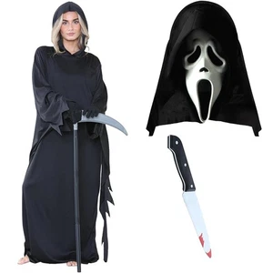 Mujeres Disfraz Fantasma Aullador Capa, Máscara de Grito, Guantes y Cuchillo Sangriento Vestido Elegante - Imagen 1 de 1