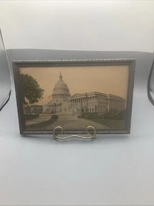 Antique Framed Colored Photo United States Capitol Building 7.75x11.75in - Picture 1 of 6