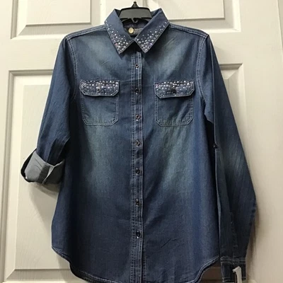 Christine Alexander blue denim blouse jacket  size medium shirt pockets - Image 1 of 4