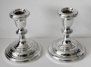 Vintage Kirk & Sons Sterling Silver Old Maryland Engraved Candlestick Pair - Picture 1 of 4