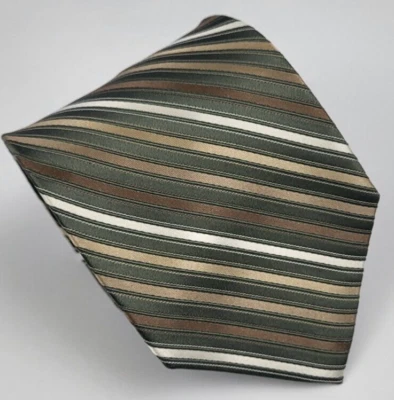 Corbata de seda Campia Moda verde marrón blanco dorado rayas hombre corbata larga 62 x 3,5 Foto 1 de 4
