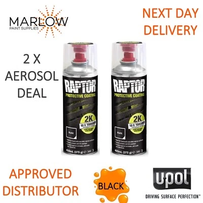 2 X UPOL RAPTOR 2K TOUGH BED LINER U-POL PROTECTOR 400ML AEROSOL - BLACK