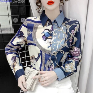 Spring Elegant Women Retro Floral Casual Business Button Down Shirt Blouse Tops - Picture 1 of 14