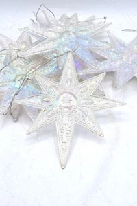 Vintage Iridescent Pearl Hard Plastic 8 Point Star Snowflake Gold Twisted Icicle - Picture 1 of 7