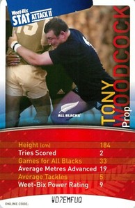 ✺New✺ 2007 ALL BLACKS World Cup Card TONY WOODCOCK Weet-Bix