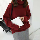 Womens Casual Turtleneck Long Sleeves Pullover Tops Solid Color Loose Sweater