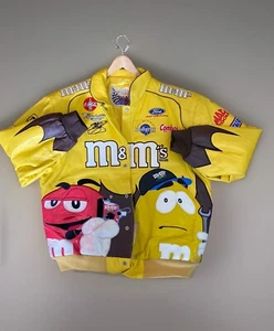 Vintage JEFF HAMILTON Jacket Nascar RACING Leather Racing M&M's Yellow Sz XL - Picture 1 of 6