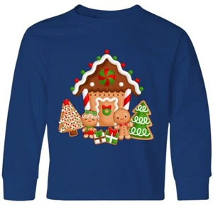 Inktastic Gingerbread House Christmas Youth Long Sleeve T-Shirt Xmas Holidays - Picture 1 of 7