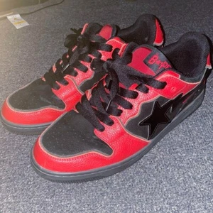 A Bathing Ape Sneakers Shoes Bape Sk8 Sta Black Red Men US10 / JP28 Excellent - Picture 1 of 6