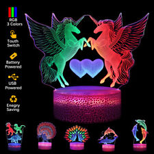 3D LED Night Lights Peacock Dinosaur Union Dolphin Bedside Lamp Kids Gift  AU