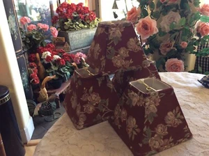 Set Of 4 Country French  Burgandy Red Floral Fabric Lamp Chandelier Shades - Picture 1 of 8