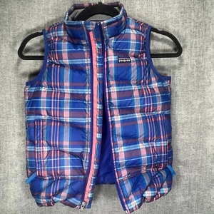 Patagonia Goose Down Filled Puffer Vest Youth Medium? Blue Plaid - Picture 1 of 19