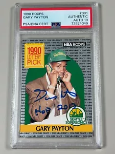 Gary Payton Signed 1990 Hoops Card #391 PSA 10 Auto HOF 2013 Rookie RC Sonics - Picture 1 of 4