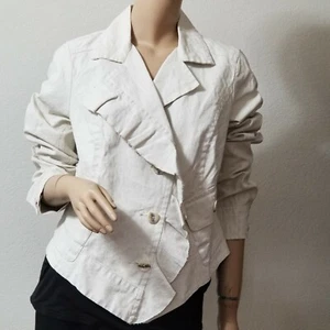 CAbi Waxed Linen Jacket Size Medium Style #325 Asymmetrical Linen - Picture 1 of 12