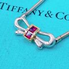 Tiffany Ribbon Ruby ??Old Necklace Silver 925 K18 women necklace