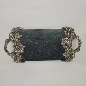 Godinger Silver Plated Green Marble Serving Tray Charcuterie Cheese Platter - Picture 1 of 5