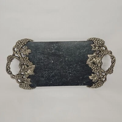 Godinger Silver Plated Green Marble Serving Tray Charcuterie Cheese Platter - Image 1 of 4