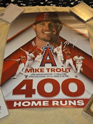 Los Angeles Angels of Anaheim Mike Trout Poster 24"X18" 400 Home Runs Two-Sided - Image 1 of 4