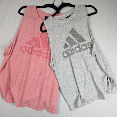 Adidas Mujer Logo Muscle Tank Lote 2 Gris Jaspeado Rosa Sin Mangas Camiseta Activa XL Foto 1 de 4