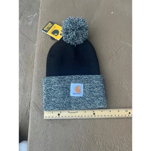 Carhartt Knit Pom Pom Cuffed Beanie Black Gray One Size AH2240W - Picture 1 of 5