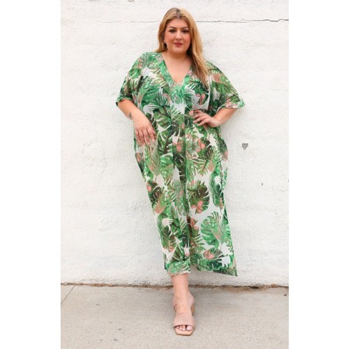 SANTE GRACE VETEMENTS verde rosa tropicale maglia trasparente caftano oversize