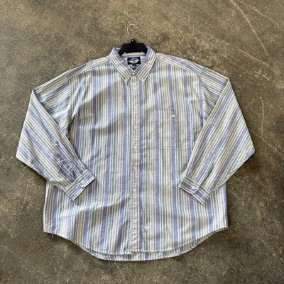 Camisa Dockers De Colección Para Hombres 2XL XXL Azul Rayas Claras Abotonadas Manga Larga Años 90 Foto 1 de 4