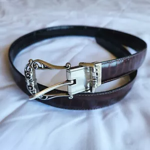 Brighton Reversible Belt Womens 32 Dark Brown Black Croc Embossed Leather B40099 - Picture 1 of 11