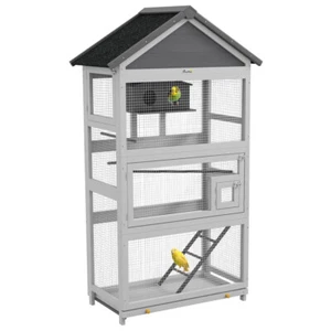 Wooden Bird Aviary 67" Bird Cage w Slide-Out Tray, Three Doors Birdhouse Perches - Picture 1 of 8