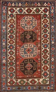 Pre-1900 Antique Kazak Russian Area Rug Hand-knotted Vegetable Dye 4'x6' Carpet - Picture 1 of 12