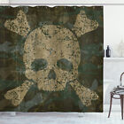 Skull Shower Curtain Rusty Aged Soldier Camo Print for Bathroom 84" Extralong