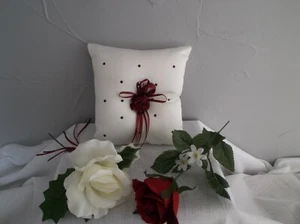 Burgundy & Ivory Wedding Ring Cushion Pillow HANDMADE IN UK - Picture 1 of 4