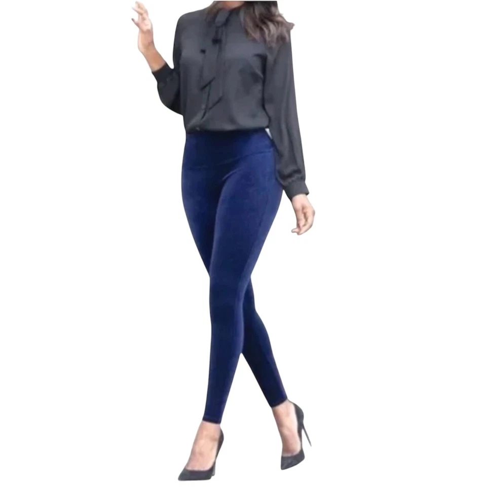 Spanx High Rise Classic Velvet Leggings Pants Navy Blue Women's Size S #2070