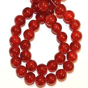 G3836b Red 10mm Round Crackle Glass Beads 31"