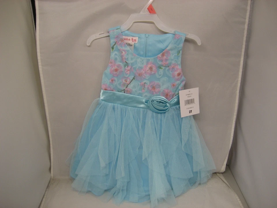 VESTIDO JESSICA ANN BEBÉ NIÑA Cascada Aqua TALLA 2T Nuevo Con Etiquetas Foto 1 de 1