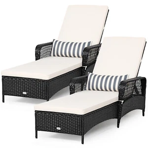 2 PCS PE Rattan Chaise Lounge Chair Armrest Recliner Adjustable Outdoor - Picture 1 of 8