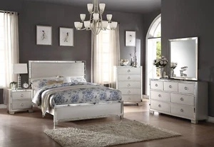 Modern 5 piece Mirrored & Platinum Finish Queen King Bedroom Set Furniture ABY - Picture 1 of 5