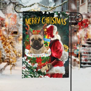 French Bulldog Merry Christmas Flag, French Bulldog Santa Snow Pocket Xmas Flag - Picture 1 of 5