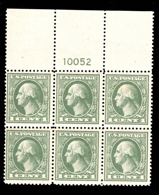 MOMEN US STAMPS #536 WIDE TOP PLATE BLOCK OF 6 MINT OG 1LH/5NH LOT #92672 - Image 1 of 2