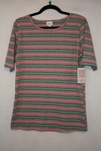 NWT LuLaRoe Size XL Gigi Tee Green Red Stripes USA Made - Imagen 1 de 4
